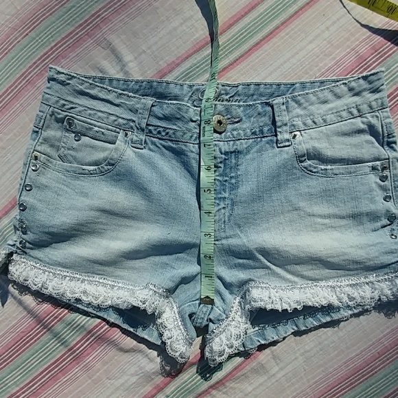 🎈SALE💸💰Crystal Studded Lace Jean Shorty Shorts - Picture 2 of 8
